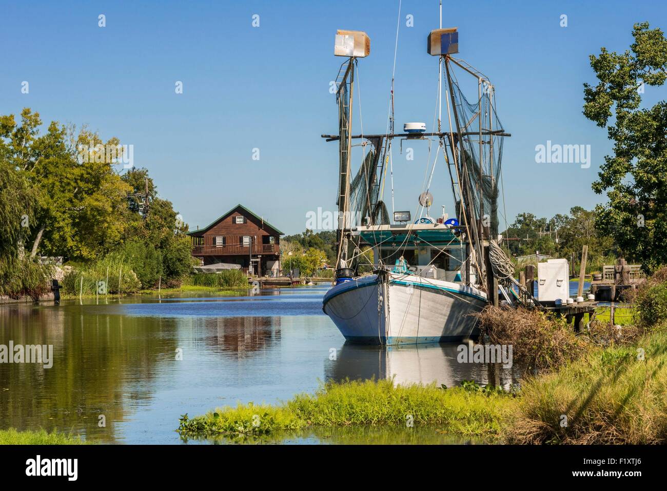 Stati Uniti, Louisiana, Pointe aux Chenes, gamberetti su bayou Foto Stock