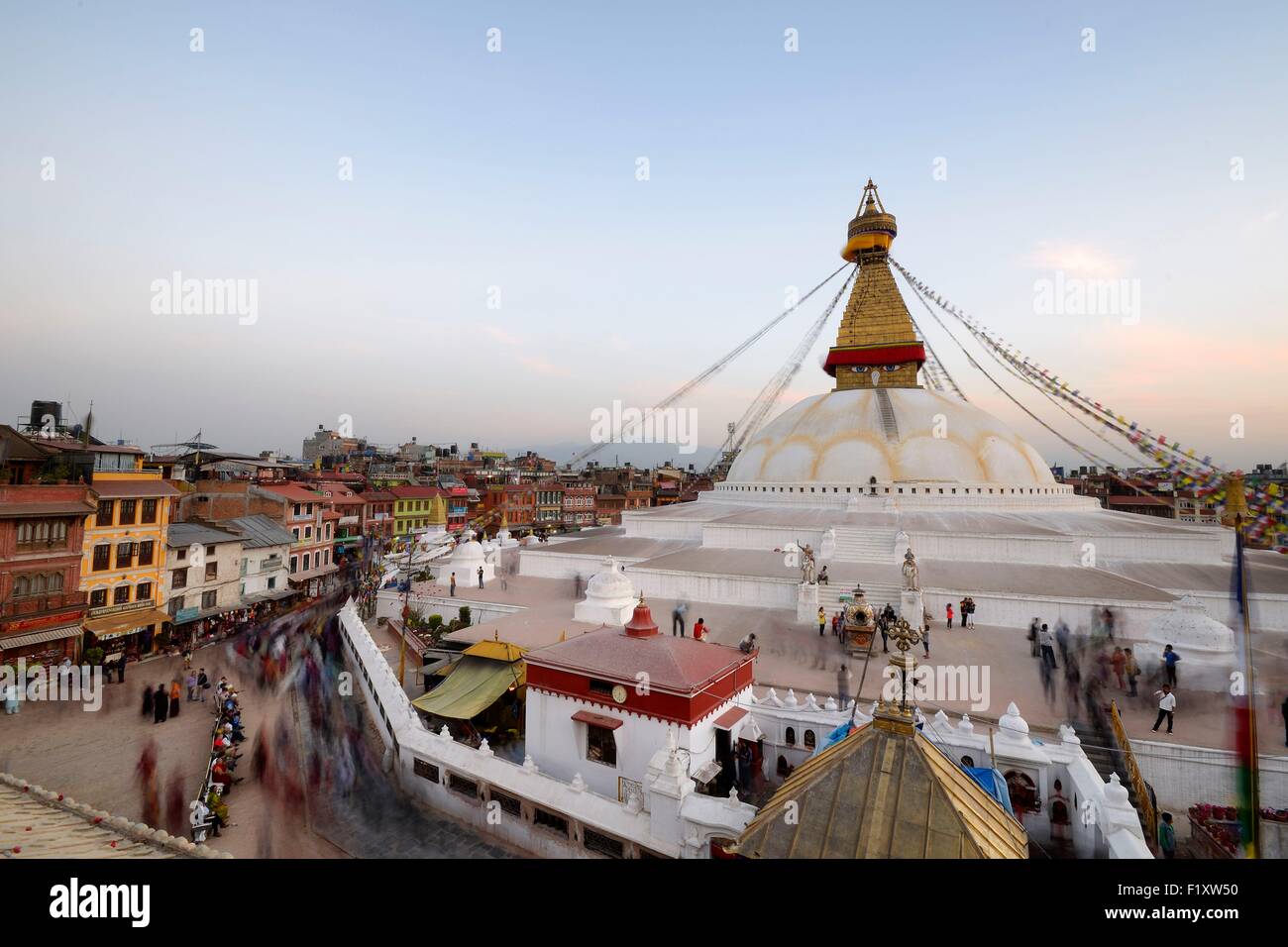 Il Nepal, valle di Kathmandu, Bodnath elencati come patrimonio mondiale dall' UNESCO, Bodnath stupa Foto Stock