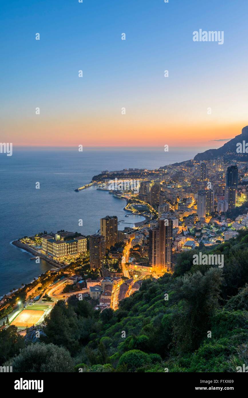 Principato di Monaco, vista su Monaco dal Grande Corniche Road Foto Stock