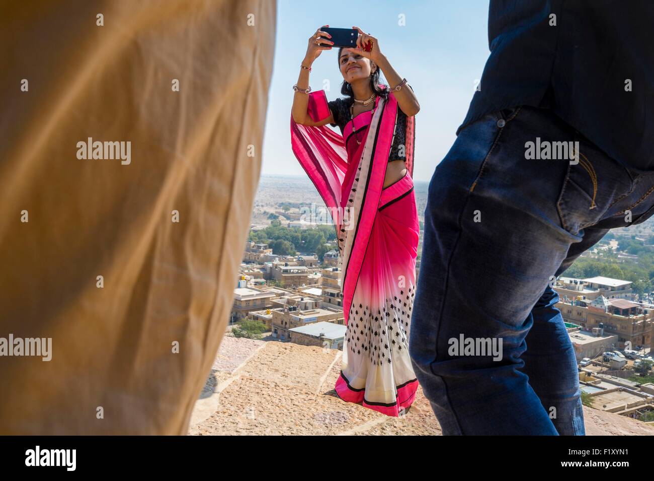 India Rajasthan, hill fort del Rajasthan elencati come patrimonio mondiale dall' UNESCO, Jaisalmer, foto souvenir nella parte superiore del forte Foto Stock