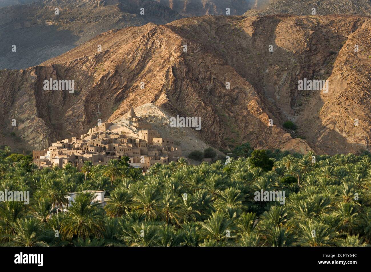 Oman, Djebel Shams, Birkat Al Mawz village e Oasis Foto Stock