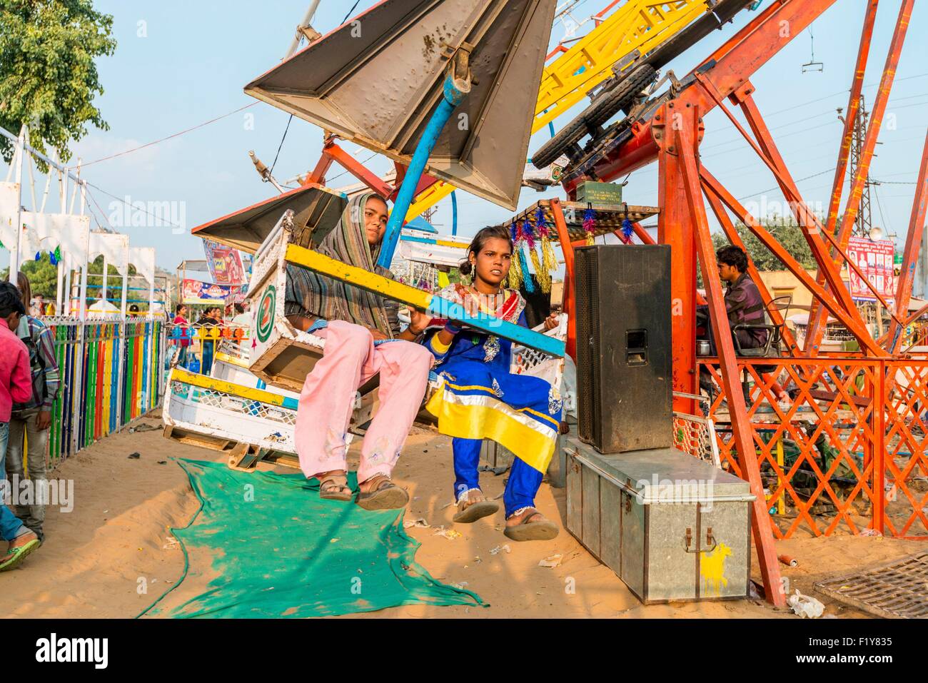 India Rajasthan, Pushkar, fiera del divertimento a Pushkar fiera del bestiame Foto Stock