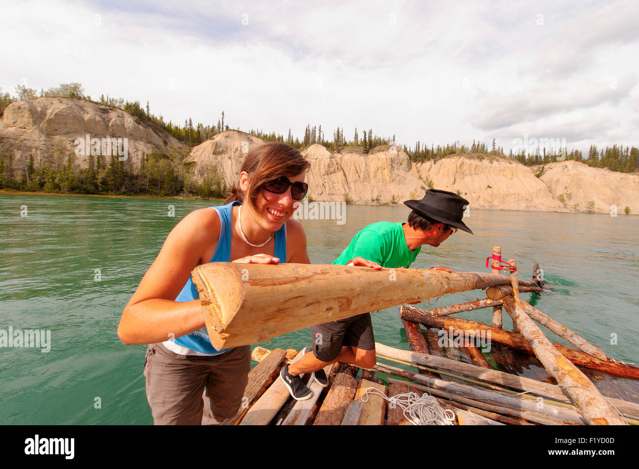 Canada,giovane,zattera,sterzo,Yukon Foto Stock