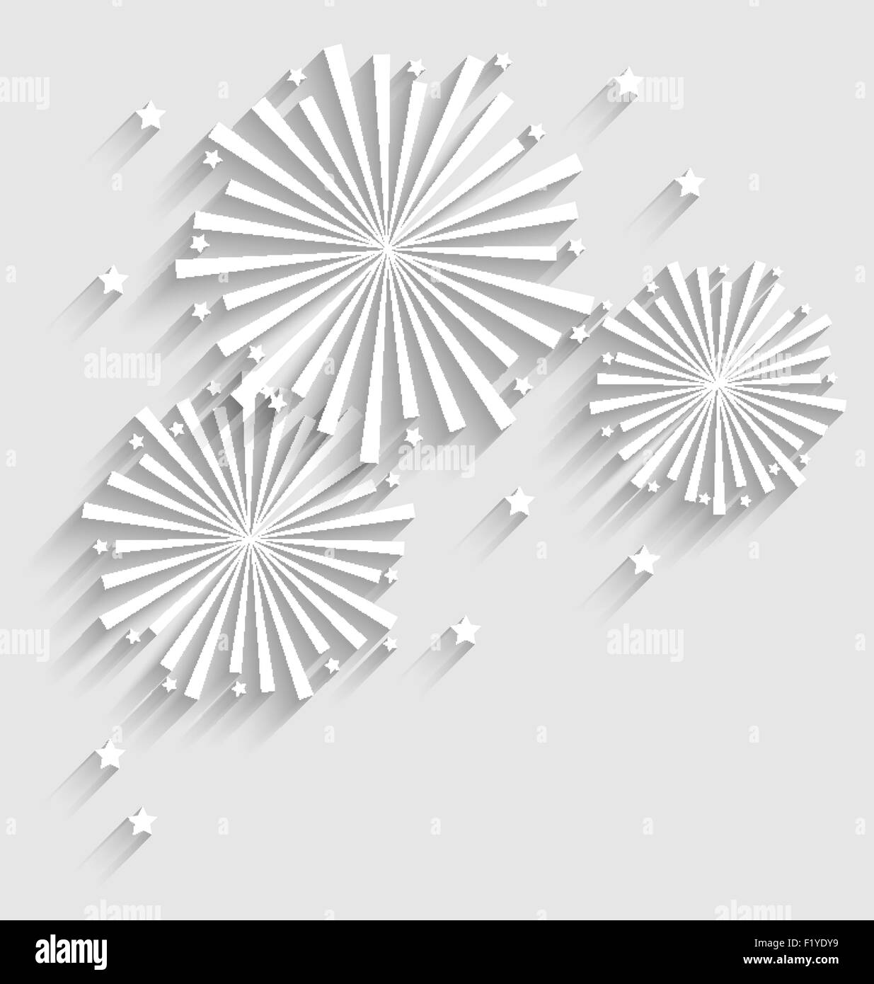 Fuochi d'artificio per vacanza Eventi celebrativi, Stile piatta lunga ombra Illustrazione Vettoriale