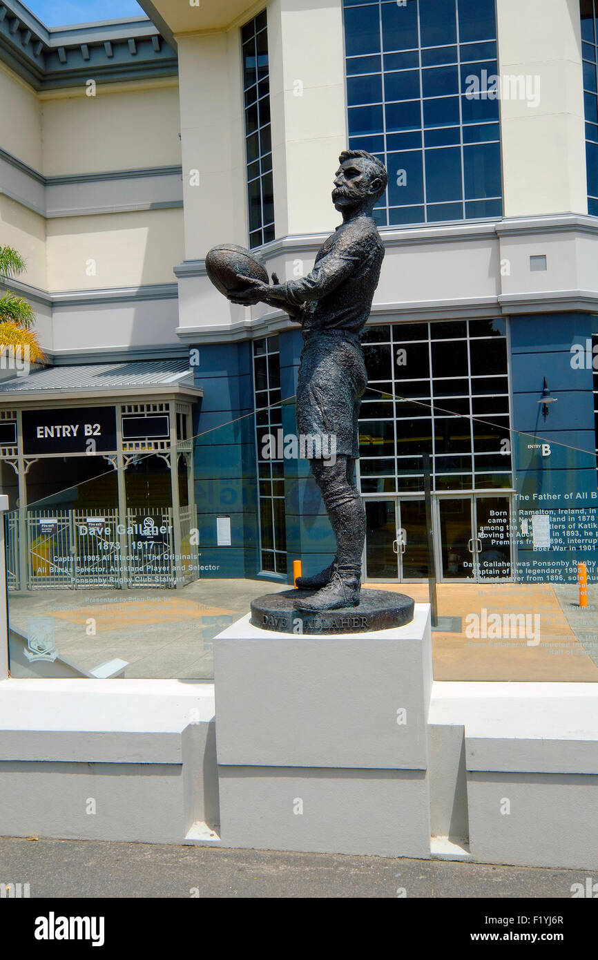 Dave Gallaher statua Eden Park Cricket Auckland Nuova Zelanda, NZ, Isola del nord Foto Stock