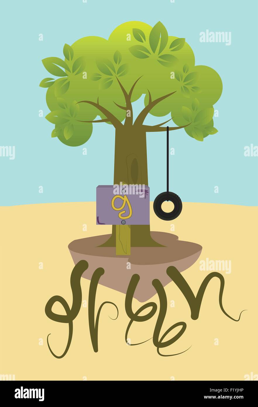 Verde, alberi, la lotta contro il riscaldamento globale, salvare la terra, la piantagione di alberi, imboschimento, tipografia illustrazione, tipografia Illustrazione Vettoriale