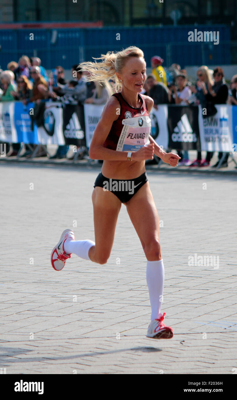 Shalane Flanagan - Maratona di Berlino, 28. Settembre 2014, Berlin-Mitte. Foto Stock