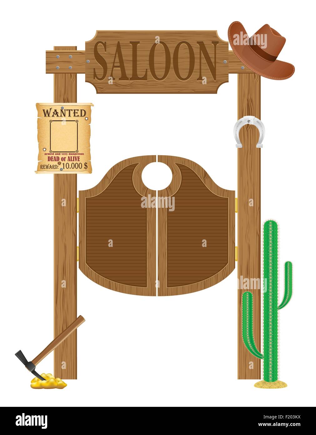 Porte in western saloon wild west illustrazione vettoriale isolati su sfondo bianco Illustrazione Vettoriale