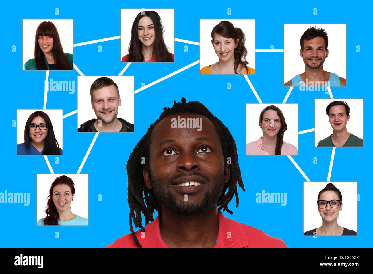 L Africa con relazioni e multiculturale di amici e contatti in rete sociale Foto Stock