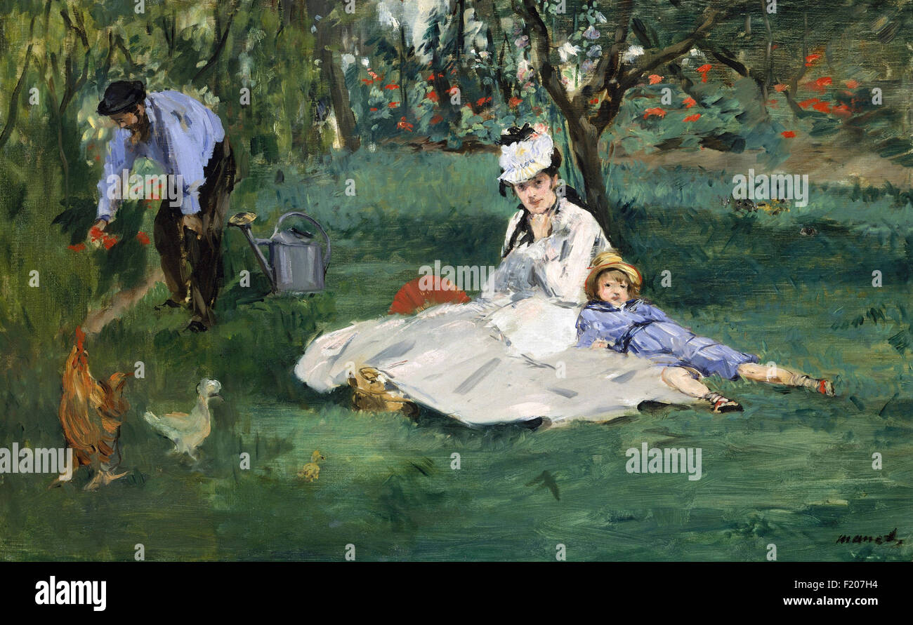 Edouard Manet - La famiglia Monet nel loro giardino a Argenteuil Foto Stock