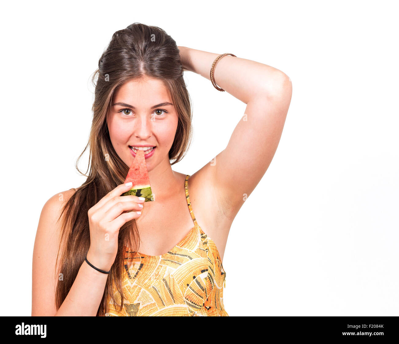 Junges Mädchen mit Melone Foto Stock
