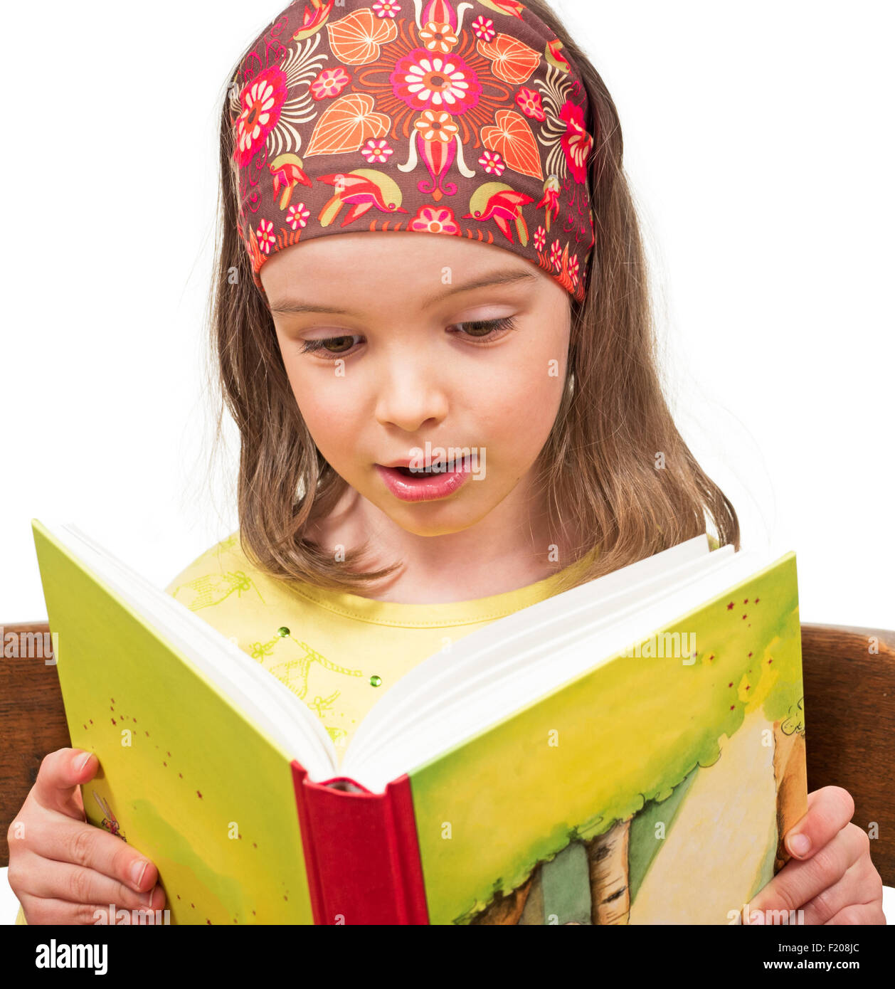 Mädchen liest in einem Buch Foto Stock