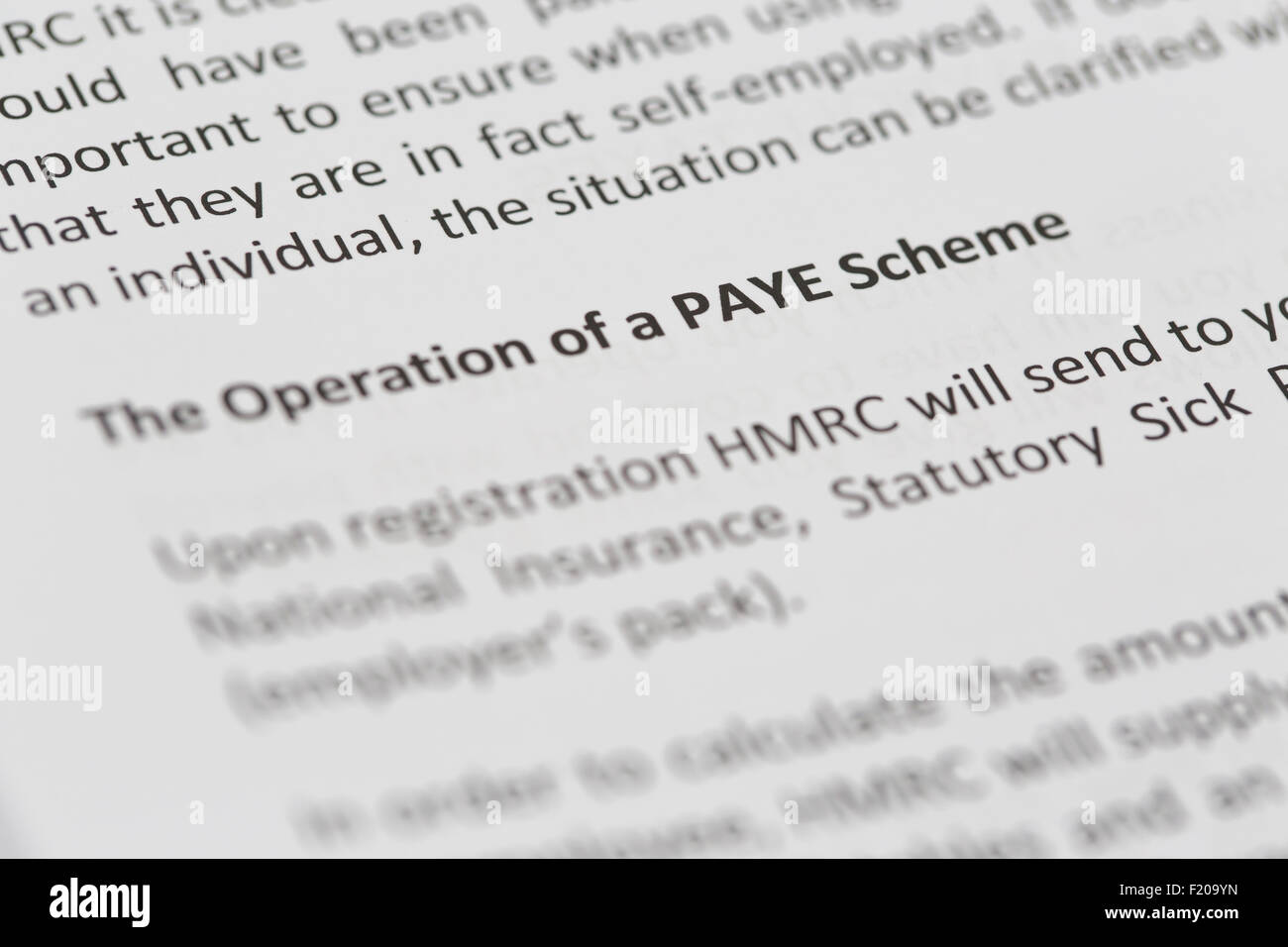 PAYE REGIME STATUTARIO HMRC malati pagare Foto Stock