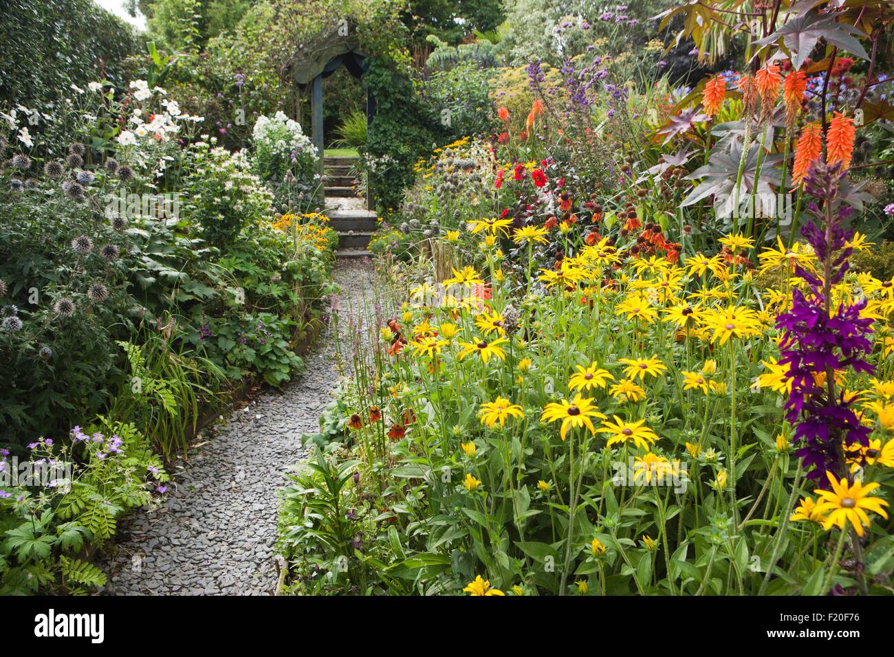Il papavero Garden Cottage sulla penisola di Roseland in Cornovaglia Foto Stock