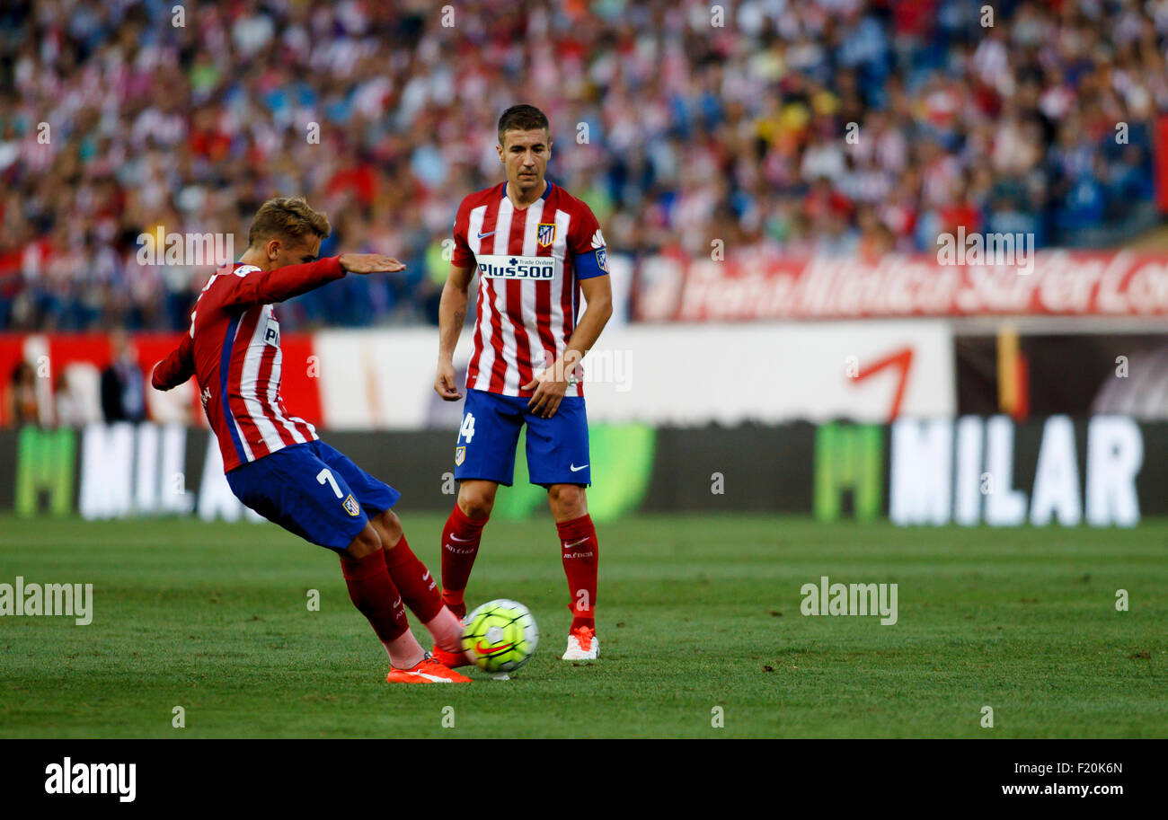 Spagna, Madrid:Atletico de Madrid in avanti francese Antoine Griezmann segna un punto durante il campionato spagnolo 2015/16 Foto Stock