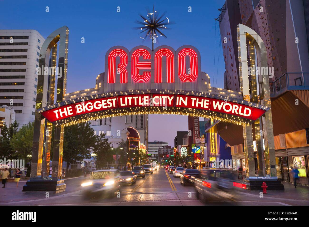 Stati Uniti, Nevada, illuminate al neon segno di benvenuto Foto Stock