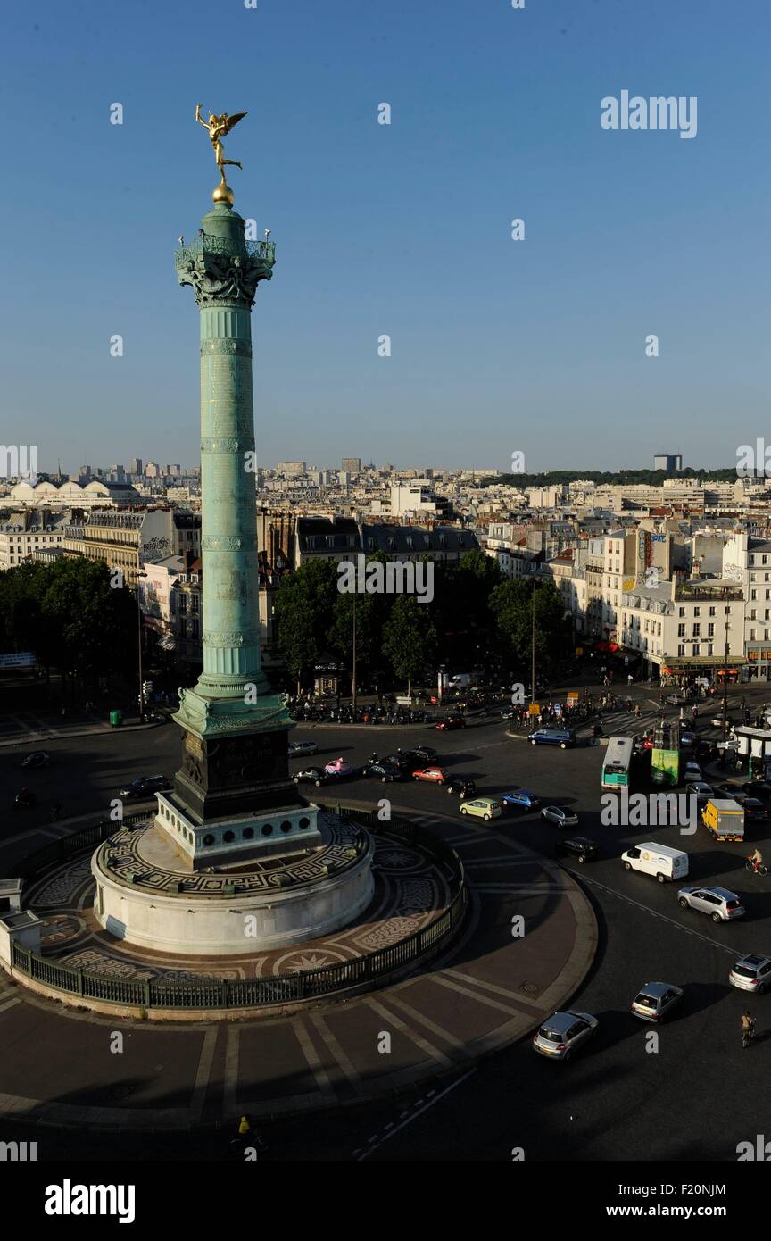 Francia, Parigi, Place de la Bastille è un luogo a Parigi, in un luogo simbolico della rivoluzione francese, dove l'antica fortezza della Bastiglia fu distrutta tra Luglio 14, 1789 (vista aerea) Foto Stock