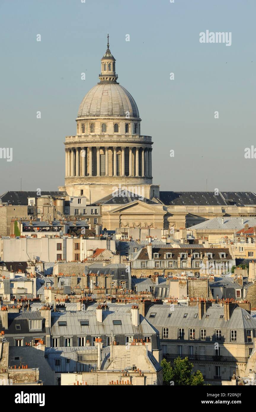 Francia, Parigi, il Pantheon monumento che onora la celebre nella storia della Francia, l'edificio a forma di croce greca, è sormontato da una cupola 83 metri di altezza, sormontato da un lucernario (vista aerea) Foto Stock