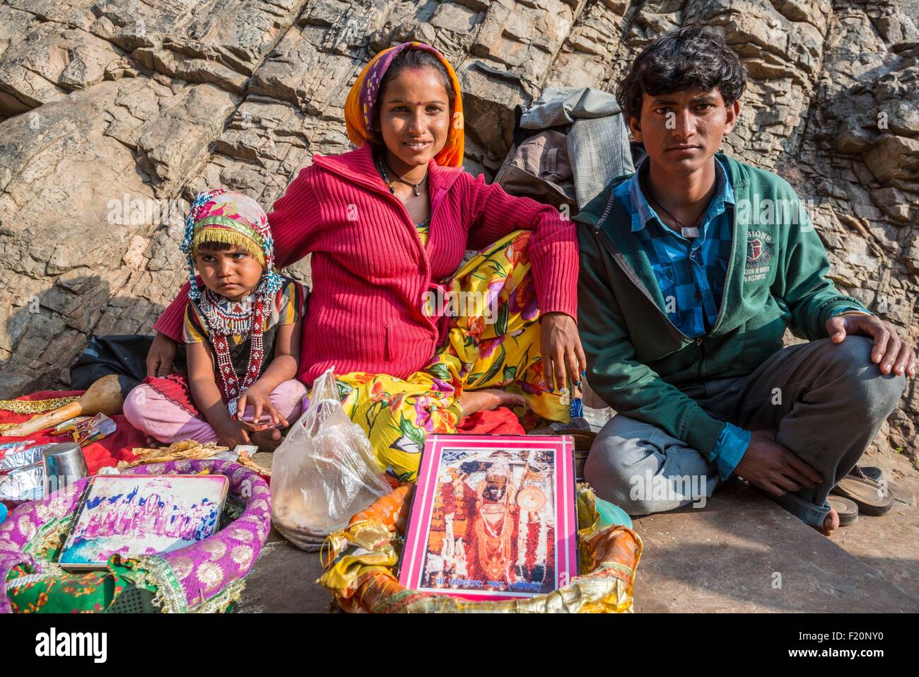 India Rajasthan, Jaipur, zingari nella zona Galta Foto Stock