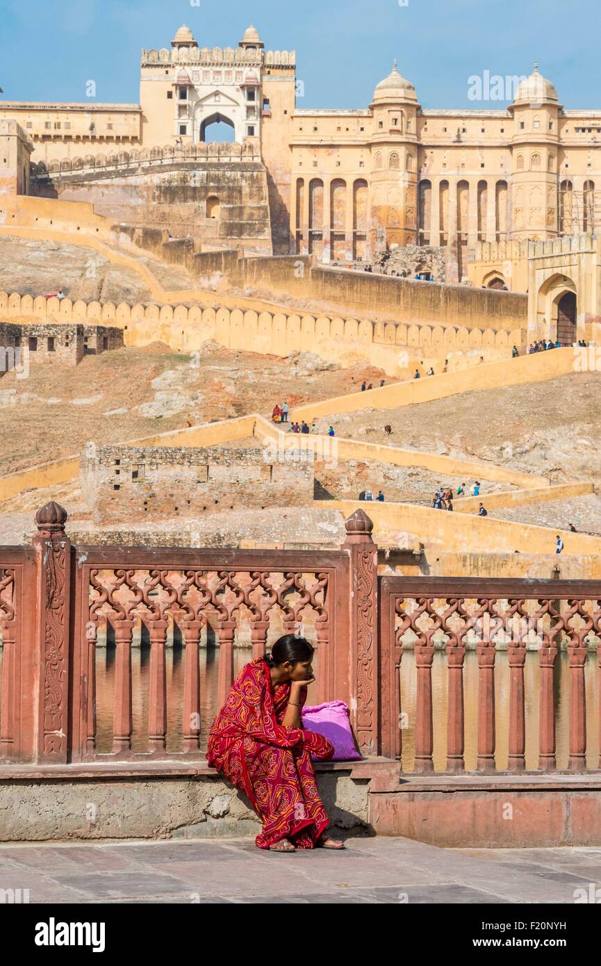 India Rajasthan, hill fort del Rajasthan elencati come patrimonio mondiale dall' UNESCO, Jaipur, Forte Amber Foto Stock
