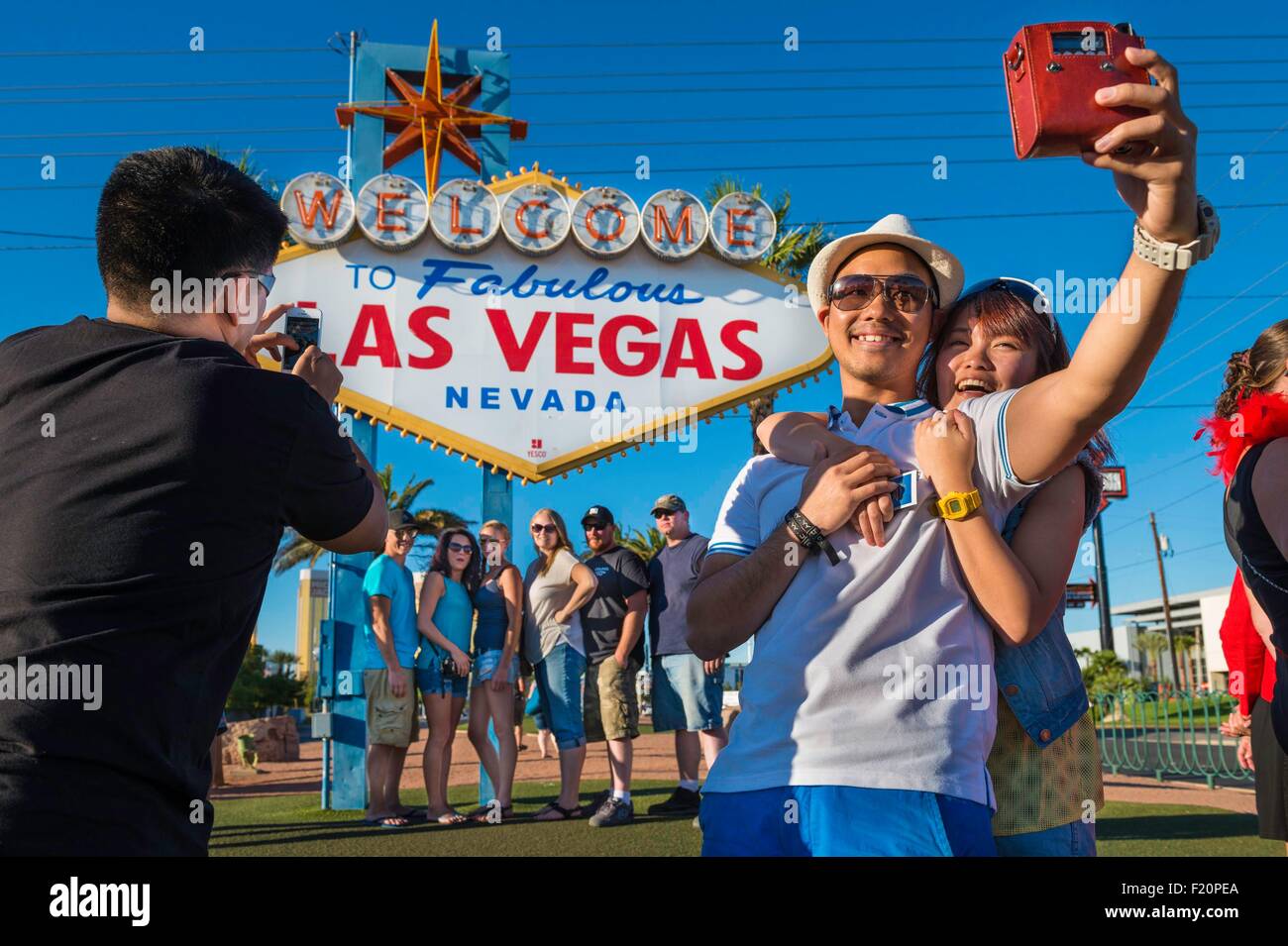 Stati Uniti, Nevada, la striscia di Las Vegas segno su Las Vegas Boulevard Foto Stock