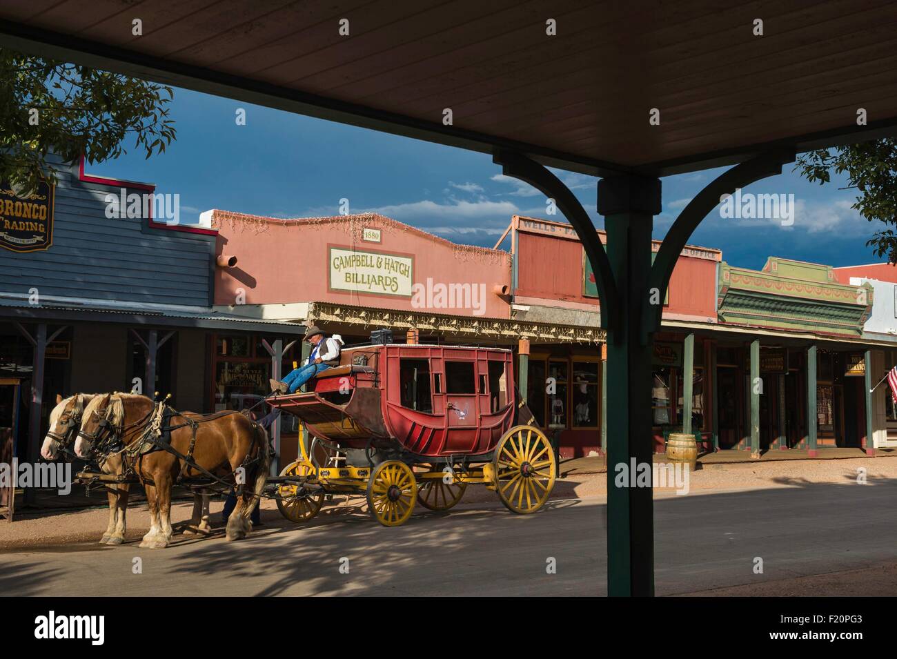 Stati Uniti, Arizona, oggetto contrassegnato per la rimozione definitiva, quartiere storico, stagecoach Foto Stock