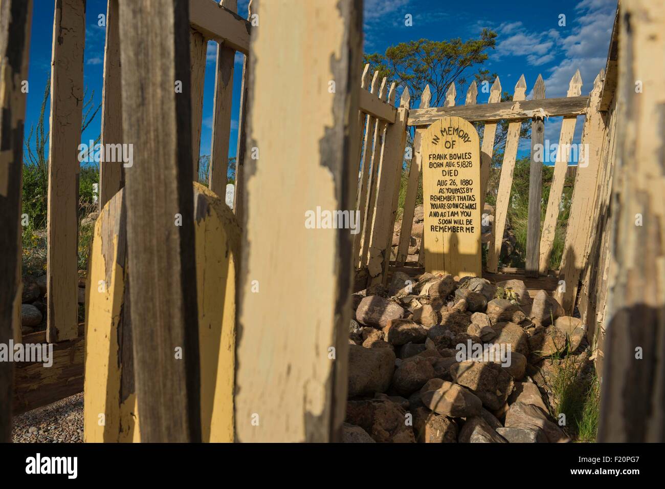 Stati Uniti, Arizona, oggetto contrassegnato per la rimozione definitiva, cimitero storico Foto Stock