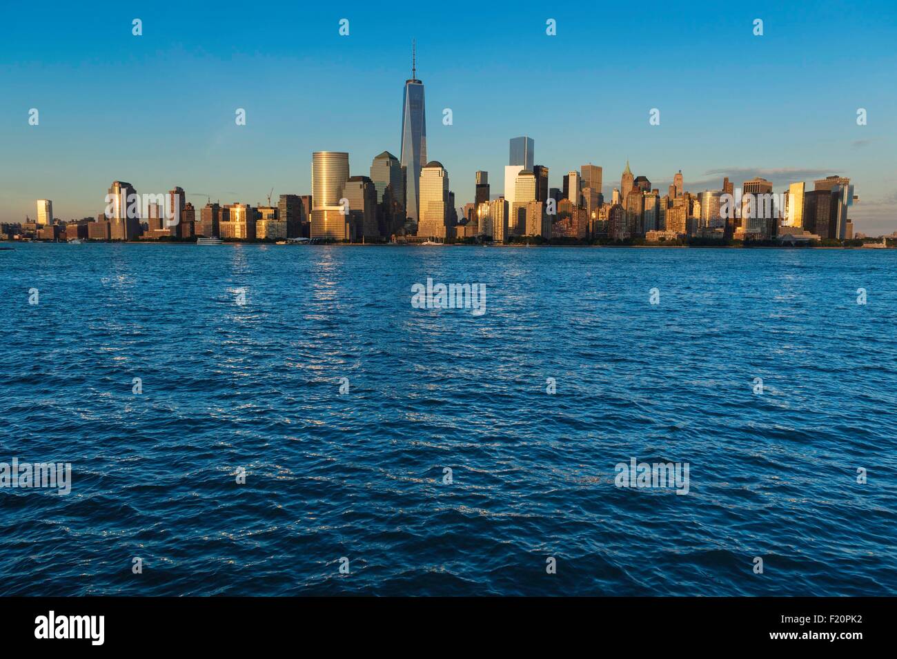 Stati Uniti, New York City, Manhattan cityscape view e one world trade center Foto Stock