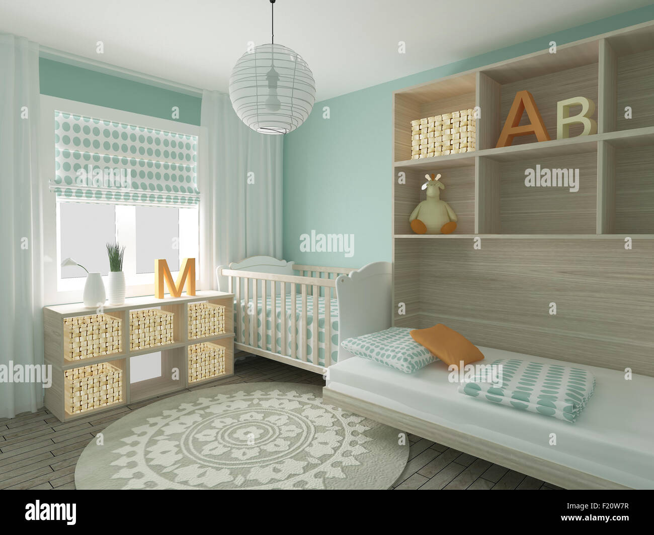 Baby room interior, 3D render Foto Stock
