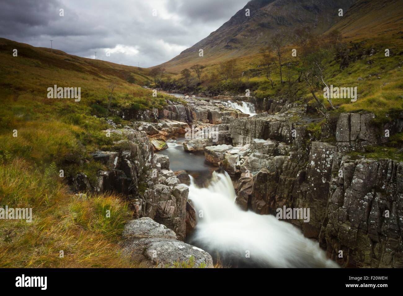 Regno Unito, Scozia, Glen Etive, cadono sul fiume Etive Foto Stock