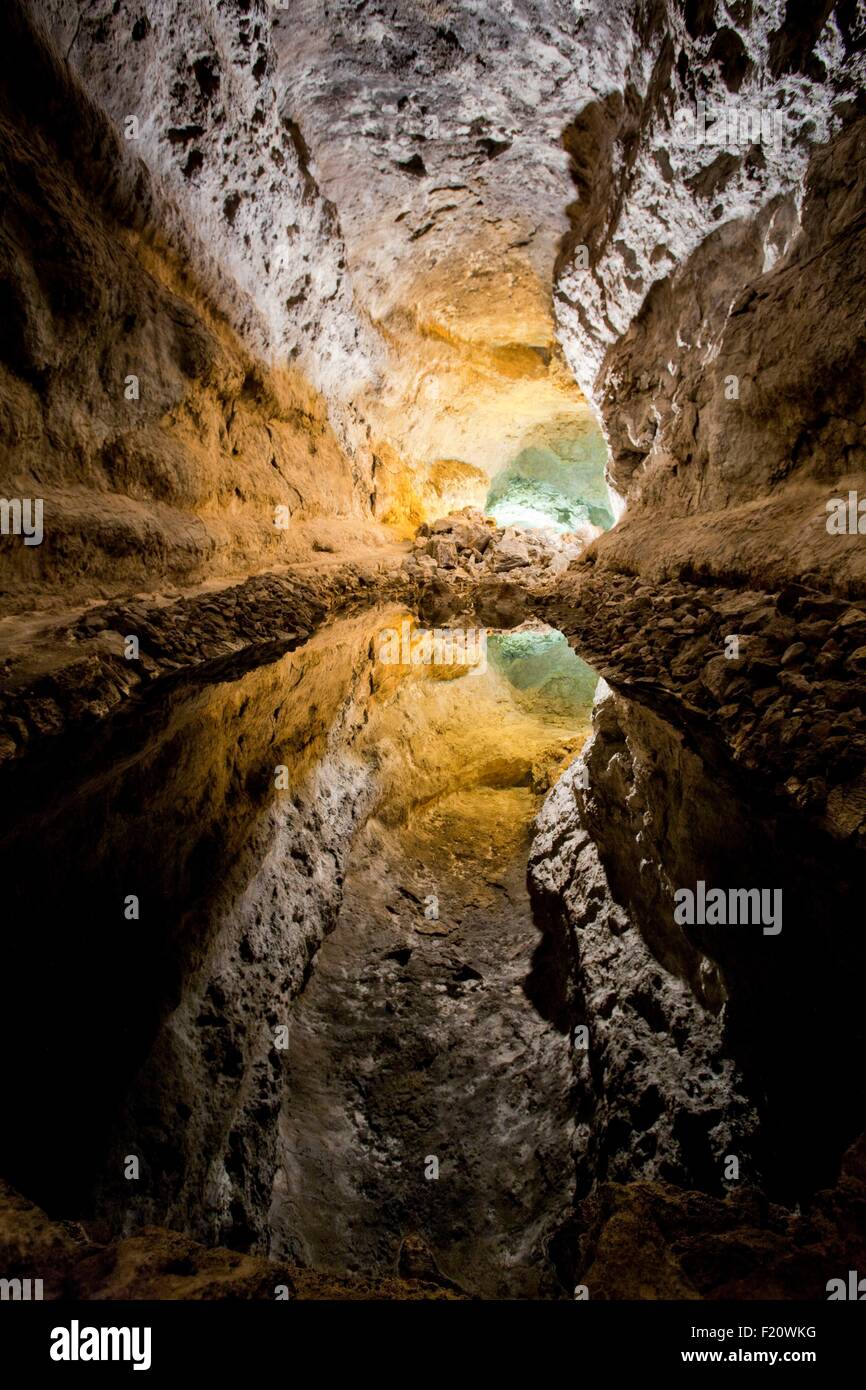 Spagna Isole Canarie, Lanzarote, le grotte di los Verdes vicino ad Arrieta Foto Stock