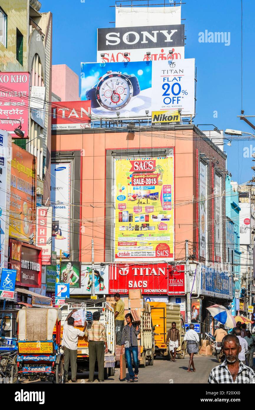 India, Tamil Nadu, Madurai, Town Hall road Foto Stock
