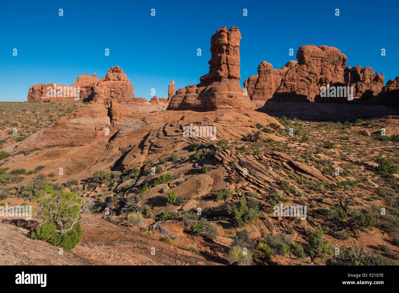 Stati Uniti, Utah, Moab Arches National Park, Red Rocks, giardino di Eden Foto Stock