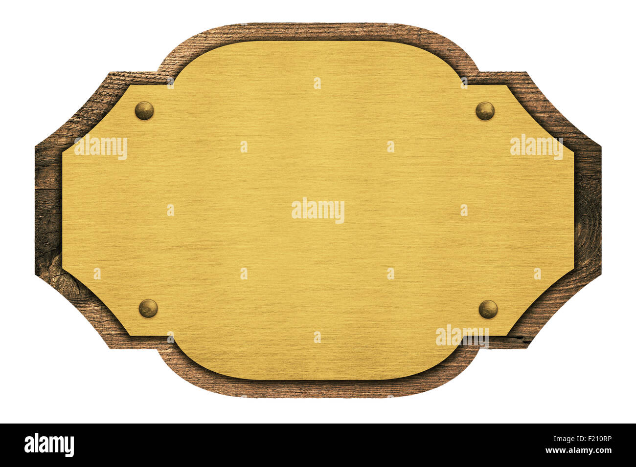 Composizione della placca d'oro, nome piastra, tavola di legno isolato su bianco Foto Stock Composizione della placca d'oro, nome piastra, tavola di legno isolato su bianco Foto Stock