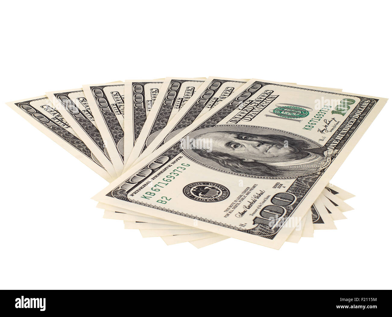 Sfondo di molti mass nota di valuta dollari USA, close up su sfondo bianco, isolato Foto Stock