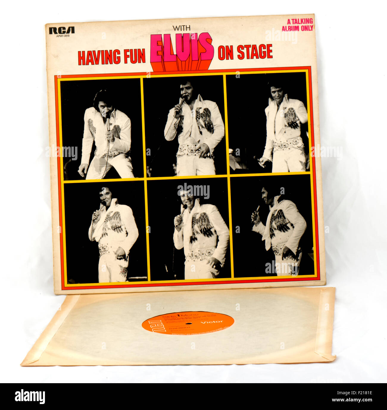 "Avendo divertimento con Elvis on Stage" LP in vinile lungo il record giocatore RCA etichetta arancione musica-meno registrazione di scherzi e conversazione Foto Stock