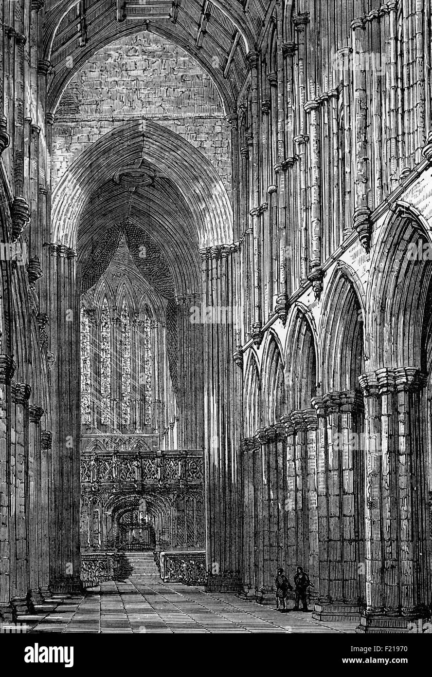 La Cattedrale di Glasgow, nota anche come High Kirk of Glasgow, St Kentigern's o St Mungo's Cathedral, si trova a nord di High Street e a est di Cathedral Street, Glasgow, Scozia. La cattedrale più antica della Scozia continentale ed è il più antico edificio di Glasgow, fu costruito prima della riforma dalla fine del XII secolo in poi ed è un superbo esempio di architettura gotica scozzese. E' anche una delle poche chiese medievali scozzesi (e l'unica cattedrale medievale sulla terraferma scozzese) ad essere sopravvissuta alla riforma senza tetto. Foto Stock