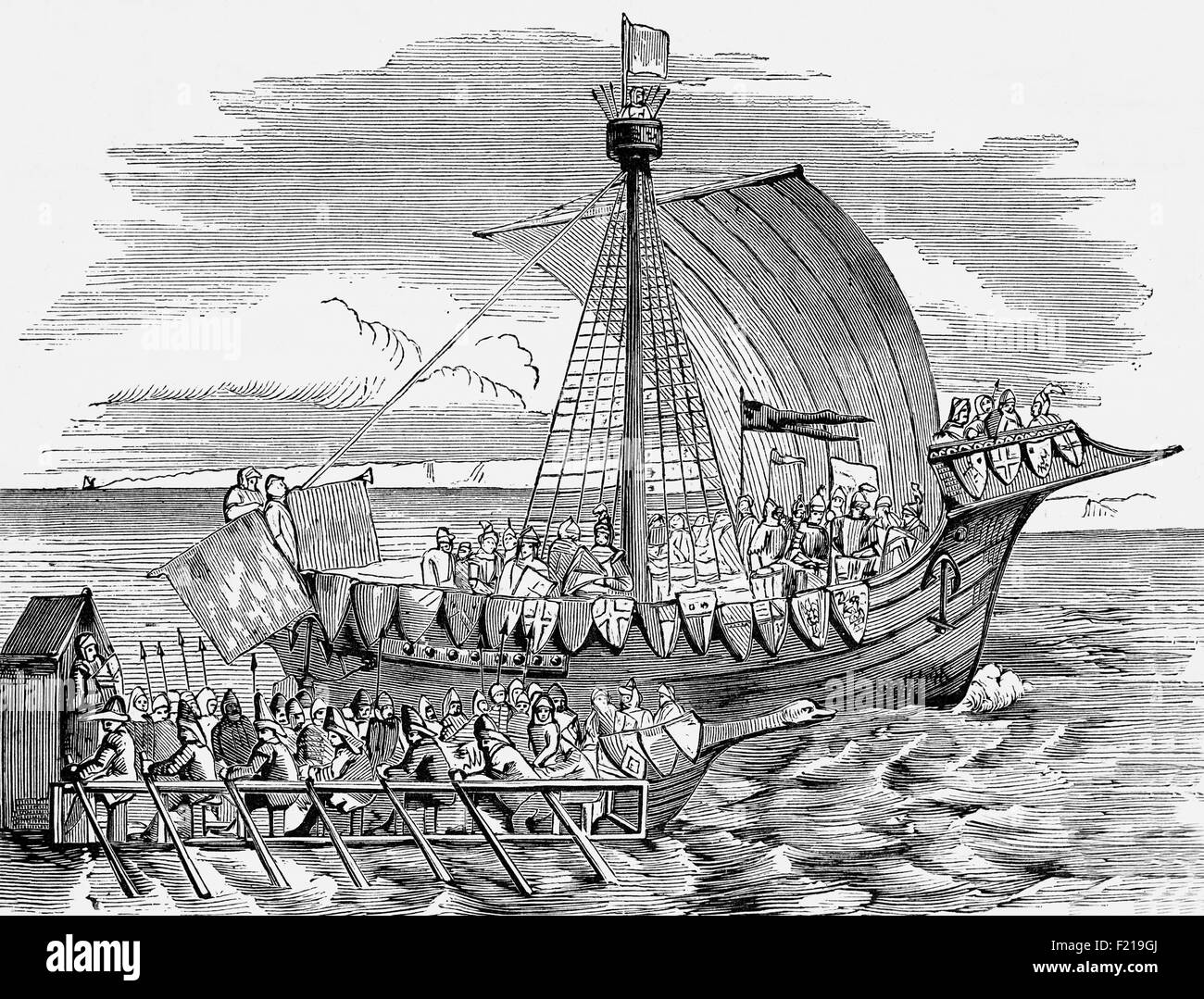 Un Vascello inglese e la cambusa nel XV secolo. Foto Stock