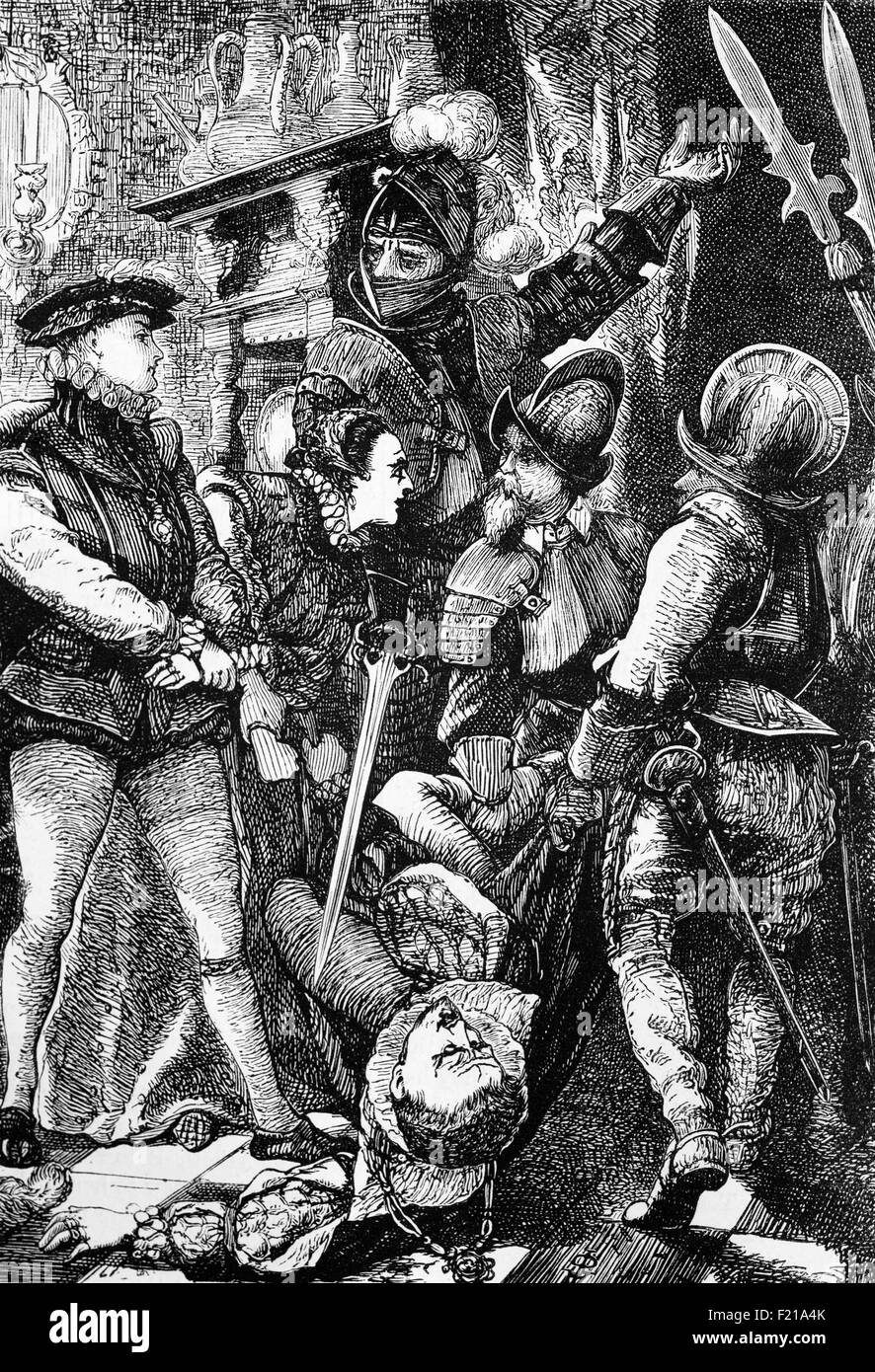 Davide Rizzio (1533 - 1566), era un italiano di cortigiano che è risorto per diventare il segretario privato di Maria Regina di Scozia. Il marito di Maria, Signore Darnley, è detto di essere stato geloso della loro amicizia, a causa delle voci che aveva fatto Maria incinta. È entrato a far parte di una cospirazione di nobili protestanti, condotto da Patrick Ruthven, terzo signore Ruthven, per uccidere Davide Rizzio il 9 marzo 1566. Foto Stock