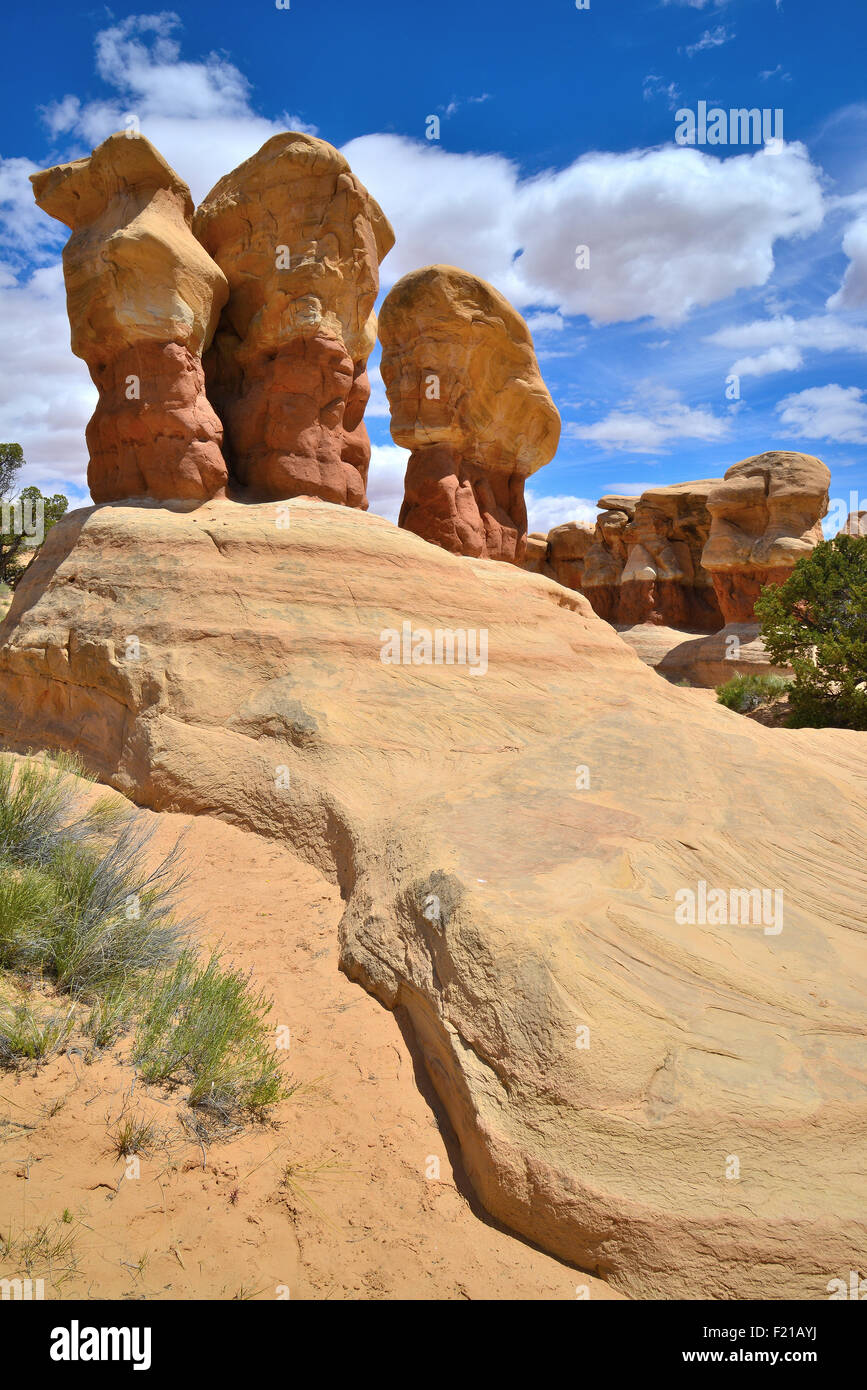 Grande roccia hoodoos nel Giardino del Diavolo lungo il foro-in-the-Rock Road in grande scala Escalante monumento nazionale nel sud dello Utah Foto Stock