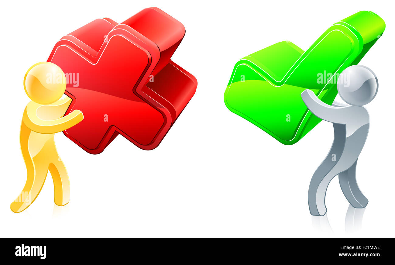 Croce e contrassegna la gente, potrebbe essere un concetto per la revisione, completando il sondaggio o un questionario o simile Foto Stock