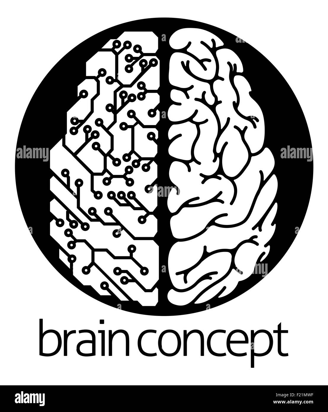 Progettazione Concettuale di un cervello umano elettrico circuito calcolatore circle concept design Foto Stock
