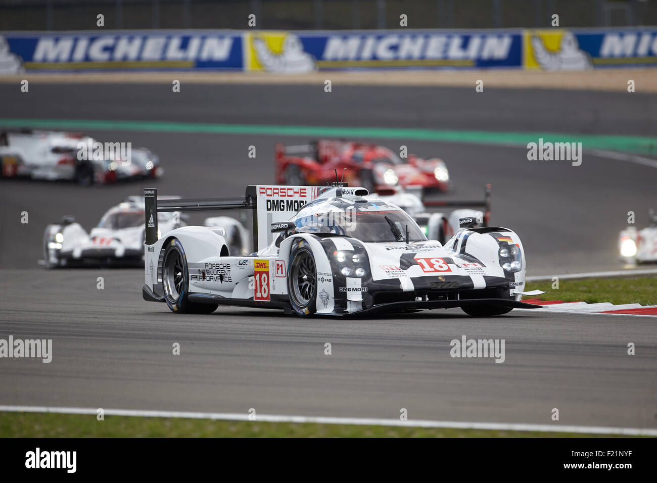 FIA WEC 6 ore di gara del Nurburgring, Porsche Team Neel Jani, Marc Lieb, Romain Dumas in una Porsche 919 ibrido, Nürburg Foto Stock