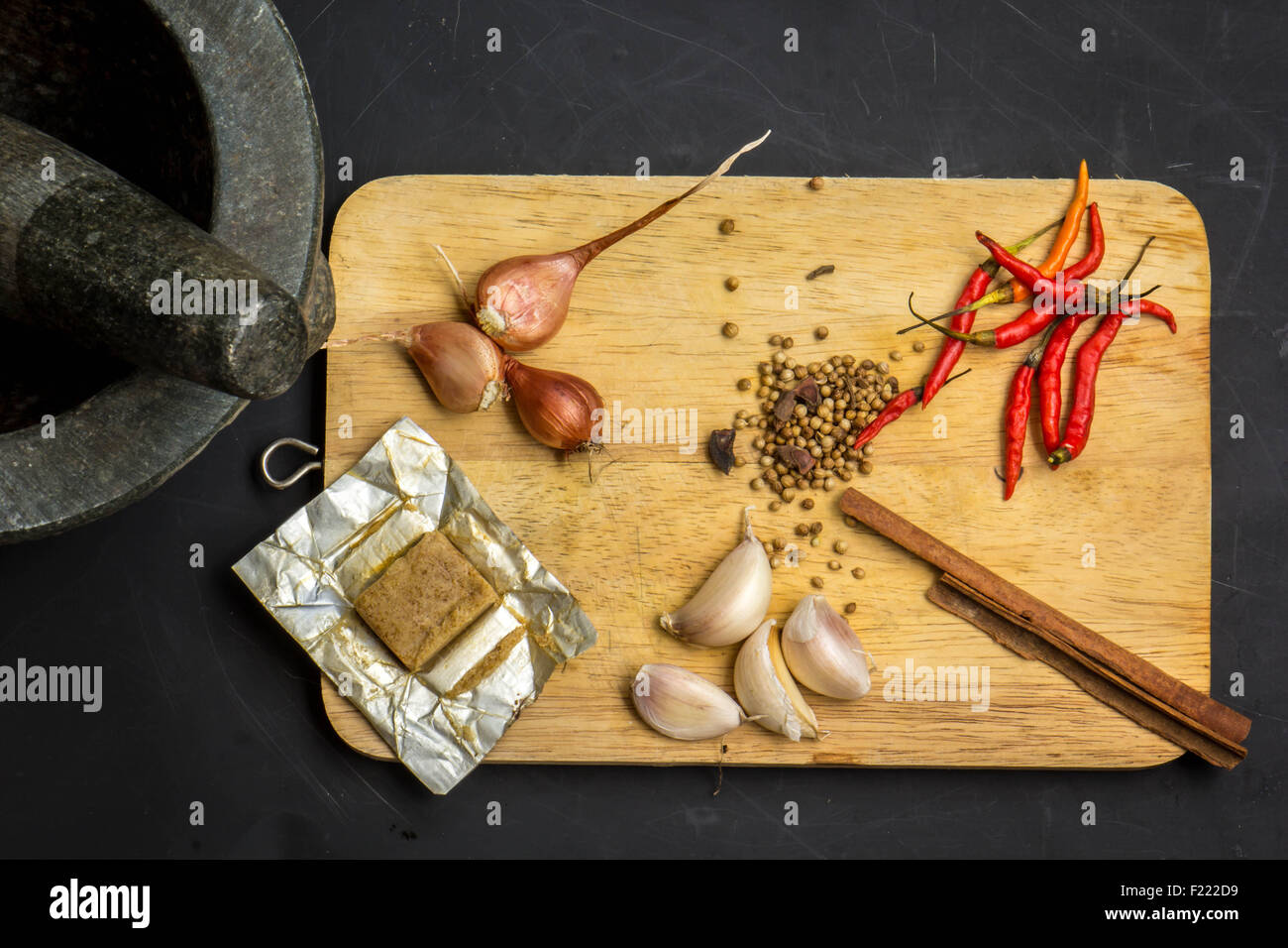 Aromatico, asiatici, sfondo, vaso, peperoncino, Cook, coriandolo, cucina, cibo fresco, aglio Foto Stock