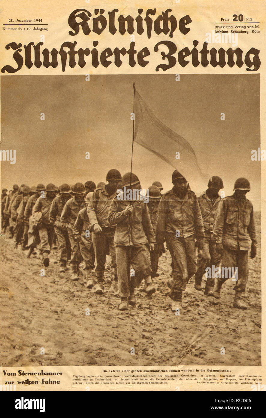 1944 Kolnischer Illustrierte Zeitung pagina anteriore che mostra un americano di prigionieri di guerra durante la Battaglia di Bulge Foto Stock