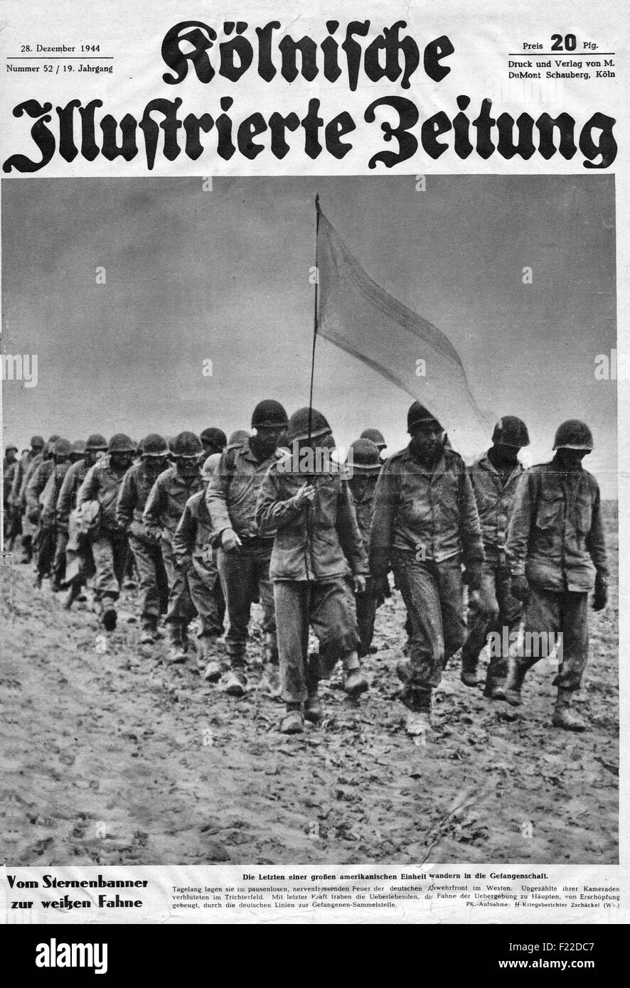 1944 Kolnischer Illustrierte Zeitung pagina anteriore che mostra un americano di prigionieri di guerra durante la Battaglia di Bulge Foto Stock