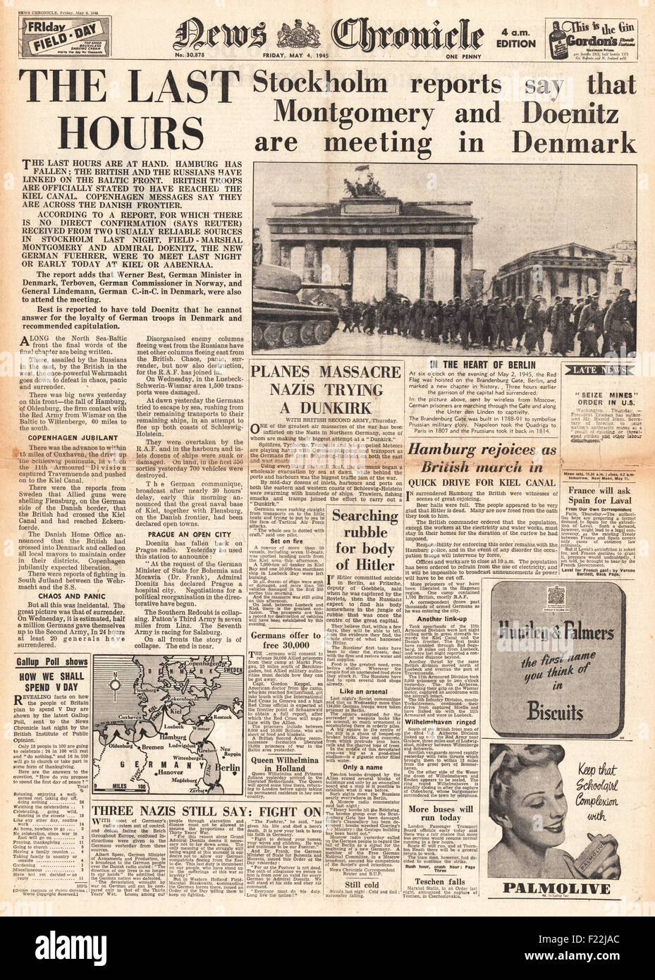 1945 News cronaca pagina anteriore reporting ultime ore del Terzo Reich Foto Stock