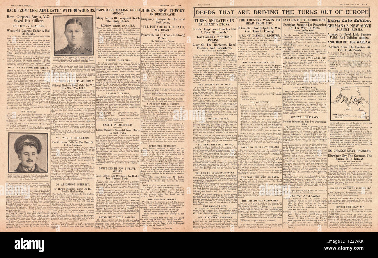 1915 Daily Sketch vincitori della Victoria Cross William Angus ed Edward Warner Foto Stock