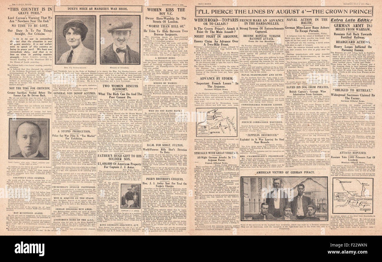 1915 Daily Sketch Edward Dwyer VC Heads Recruiting marzo through Londra Foto Stock