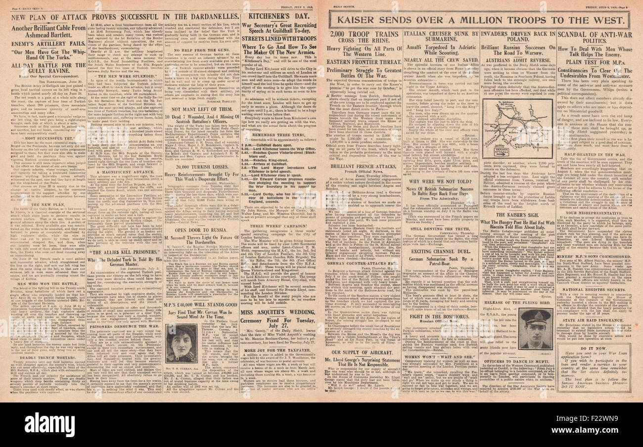 1915 Daily Sketch Battaglia per i Dardanelli Foto Stock